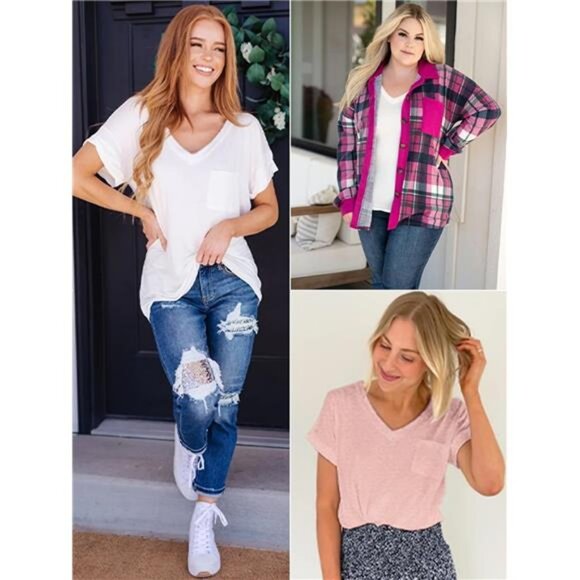 Womens T Shirts 2025 Short Sleeve V-Neck Shirts Cute Fit Summer Casual Tee Tops - Picture 4 of 7